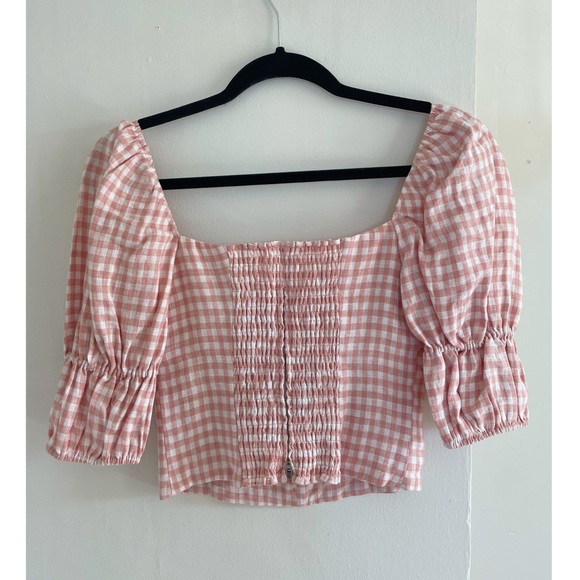 Reformation Norton Linen Top Blush Check - Picture 2 of 3